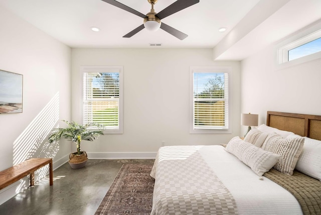 1823 River Dr, Nashville, TN 37218 - bedroom with concrete flooring, recessed lighting, and ceiling fan