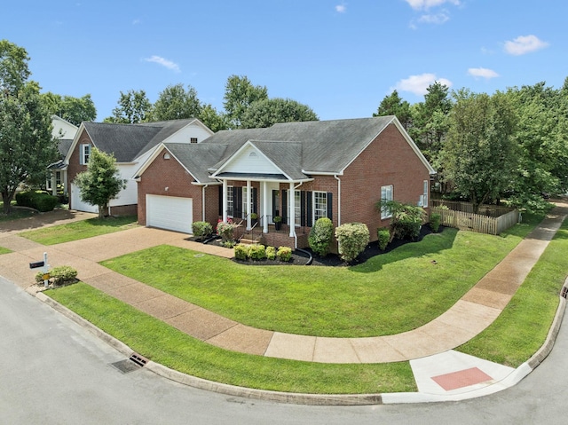 201 Hideaway Trl, Franklin, TN 37069 - view of front of home featuring brick siding, a garage, covered porch, and concrete driveway