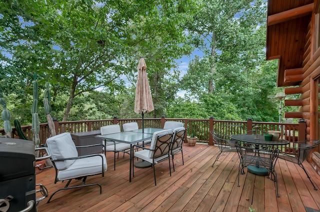 20151 Ben Fly Rd, Lyles, TN 37098 - wooden terrace featuring outdoor dining area and a grill