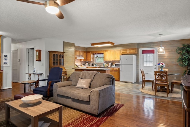 4628 Dugger Rd, Culleoka, TN 38451 - living area with a textured ceiling, light wood-style flooring, and a ceiling fan