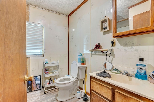 111 School St, Cumberland Furnace, TN 37051 - bathroom featuring a textured ceiling, wood finished floors, and vanity
