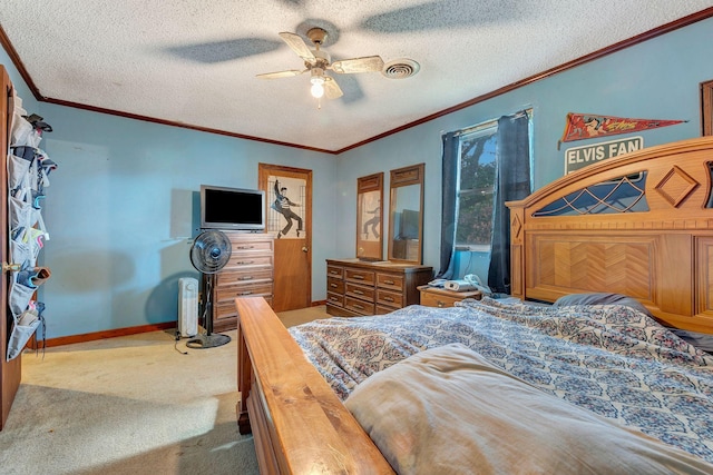111 School St, Cumberland Furnace, TN 37051 - bedroom featuring carpet floors, crown molding, a textured ceiling, and a ceiling fan