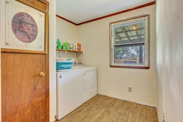 111 School St, Cumberland Furnace, TN 37051 - laundry room with separate washer and dryer, light wood-type flooring, crown molding, and a textured ceiling