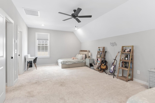 2618 Buckner Ln, Thompsons Station, TN 37179 - bedroom with carpet, vaulted ceiling, and a ceiling fan