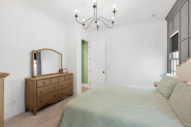 2618 Buckner Ln, Thompsons Station, TN 37179 - bedroom featuring crown molding, light colored carpet, and a chandelier
