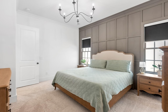 2618 Buckner Ln, Thompsons Station, TN 37179 - bedroom with light carpet, crown molding, and a chandelier