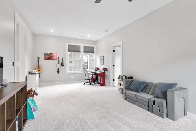 2618 Buckner Ln, Thompsons Station, TN 37179 - sitting room with a desk, carpet, recessed lighting, and a ceiling fan
