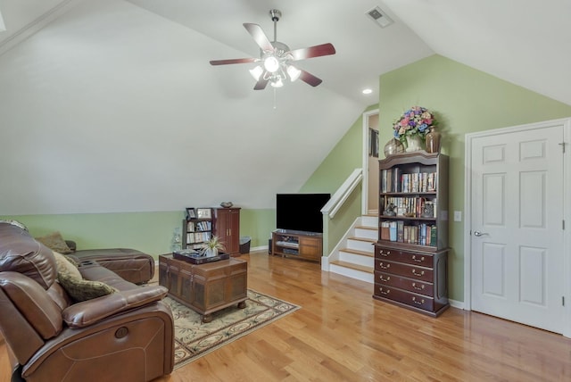 973 Rip Steele Rd, Columbia, TN 38401 - living area with lofted ceiling, ceiling fan, and wood finished floors
