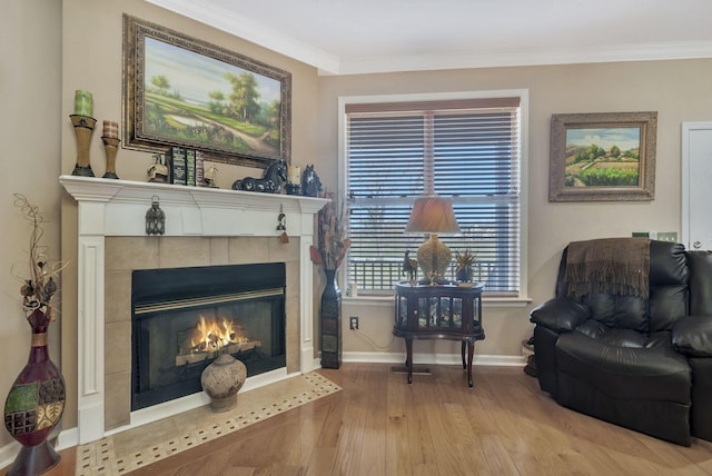 973 Rip Steele Rd, Columbia, TN 38401 - living area with wood finished floors, a fireplace, and crown molding