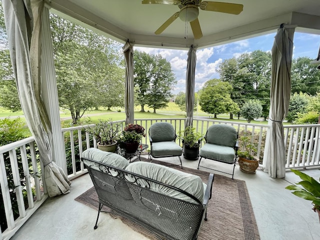 973 Rip Steele Rd, Columbia, TN 38401 - sunroom featuring ceiling fan and view of scattered trees