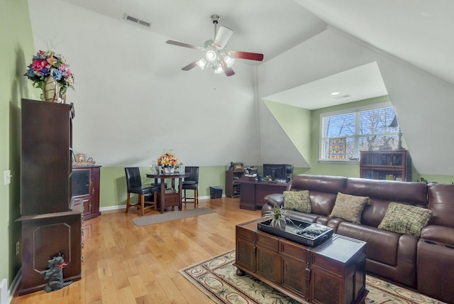973 Rip Steele Rd, Columbia, TN 38401 - living area featuring vaulted ceiling, a ceiling fan, and light wood finished floors