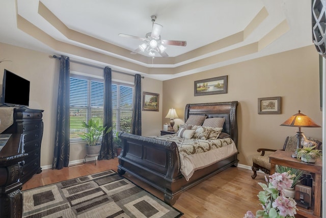 973 Rip Steele Rd, Columbia, TN 38401 - bedroom with a tray ceiling, wood finished floors, and a ceiling fan