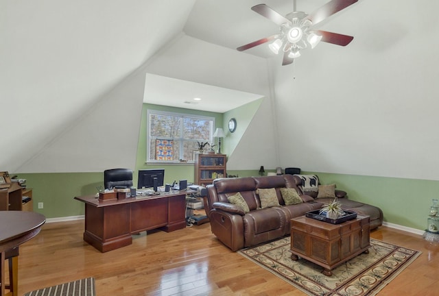 973 Rip Steele Rd, Columbia, TN 38401 - home office with lofted ceiling, light wood-type flooring, and ceiling fan