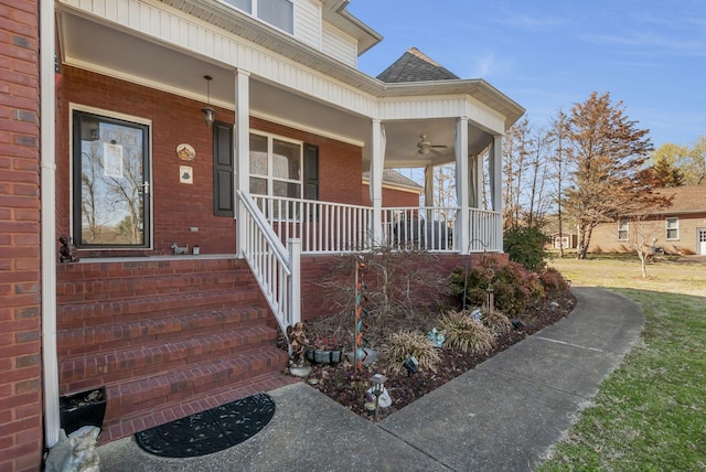 973 Rip Steele Rd, Columbia, TN 38401 - entrance to property featuring covered porch, brick siding, and ceiling fan
