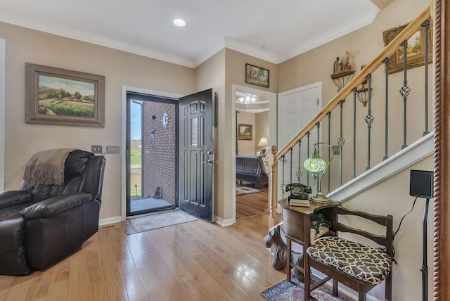 973 Rip Steele Rd, Columbia, TN 38401 - foyer with wood-type flooring, stairs, ornamental molding, and recessed lighting