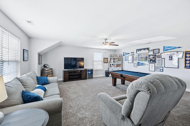 2426 Telford Ln, Murfreesboro, TN 37128 - carpeted living area with billiards table and a ceiling fan