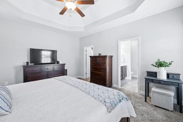 2426 Telford Ln, Murfreesboro, TN 37128 - bedroom featuring a raised ceiling, carpet floors, a ceiling fan, and ensuite bathroom