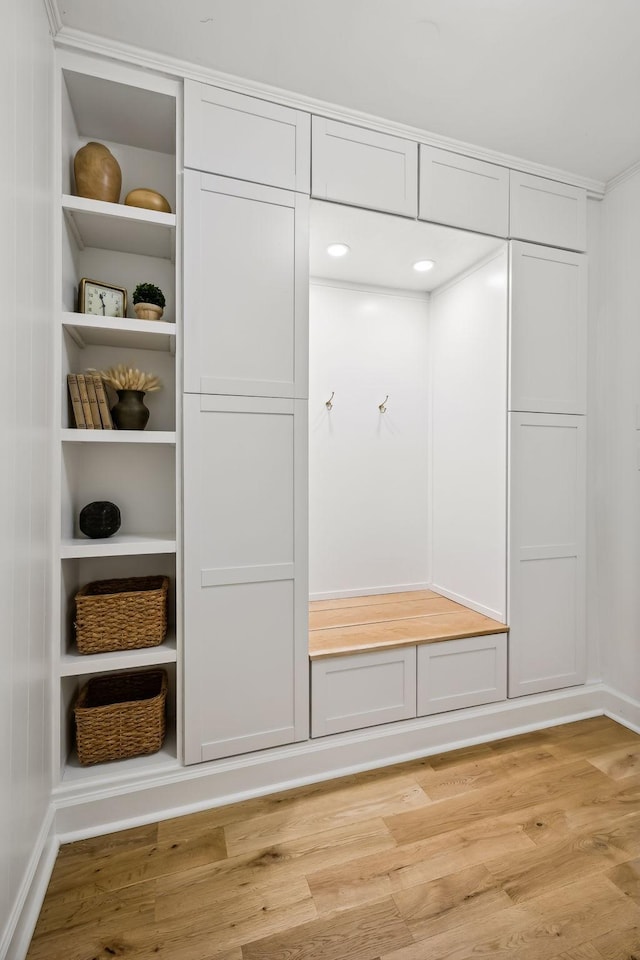 2641 Buckner Rd, Thompsons Station, TN 37179 - mudroom featuring light wood-style floors and built in shelves