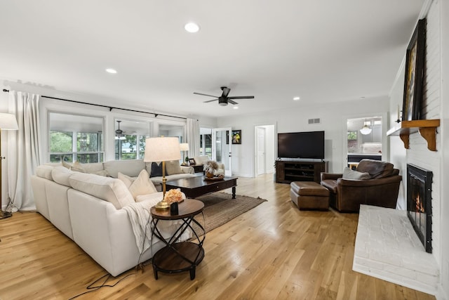 2641 Buckner Rd, Thompsons Station, TN 37179 - living room with ceiling fan, healthy amount of natural light, light wood-style floors, and recessed lighting