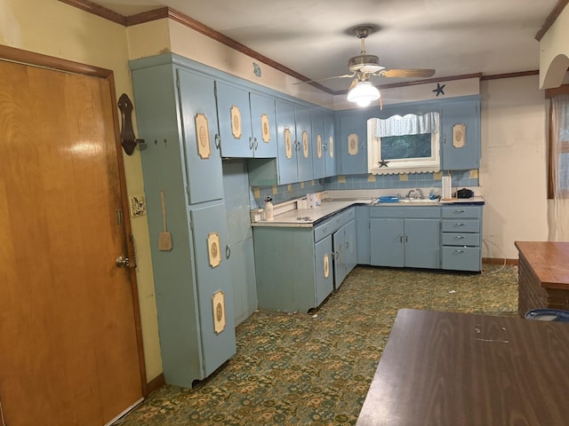 887 Elwood Dr, Clarksville, TN 37040 - kitchen with crown molding, ceiling fan, and tasteful backsplash