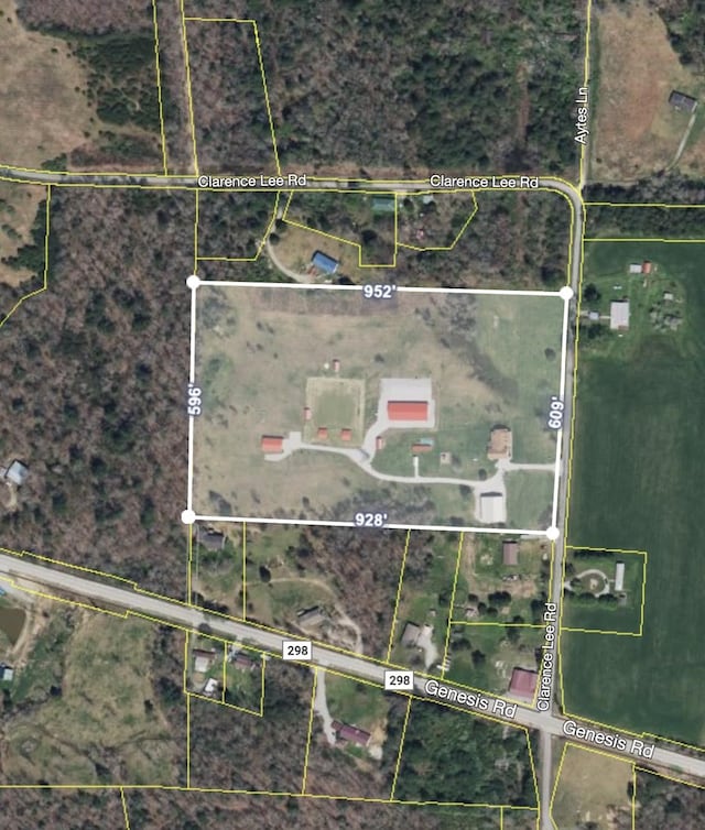 125 Clarence Lee Rd, Lancing, TN 37770 - aerial overview of property's location featuring property parcel outlined