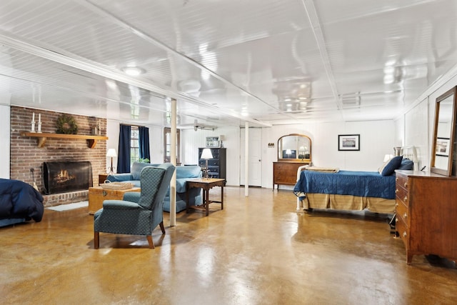 6002 Temple Rd, Nashville, TN 37221 - bedroom with concrete floors and a fireplace
