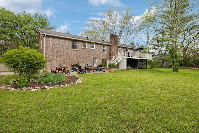 6002 Temple Rd, Nashville, TN 37221 - back of house with a wooden deck, stairway, a patio area, a chimney, and a yard