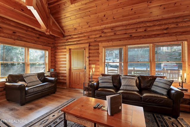 849 Golf View Blvd, Pigeon Forge, TN 37863 - living area featuring log walls, wooden ceiling, and wood finished floors