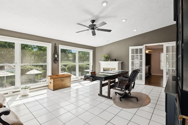 223 Kennett Rd, Old Hickory, TN 37138 - office with ceiling fan, lofted ceiling, light tile patterned flooring, a heating unit, and recessed lighting