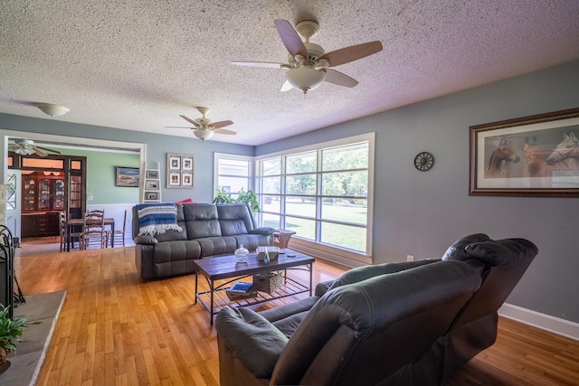 1539 Old Florence Rd, Lawrenceburg, TN 38464 - living room featuring a ceiling fan, a textured ceiling, and light wood finished floors