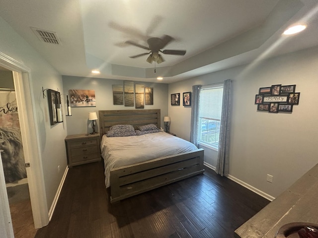 49 Rebecca Ln W, Estill Springs, TN 37330 - bedroom with wood finished floors, a tray ceiling, ceiling fan, and recessed lighting