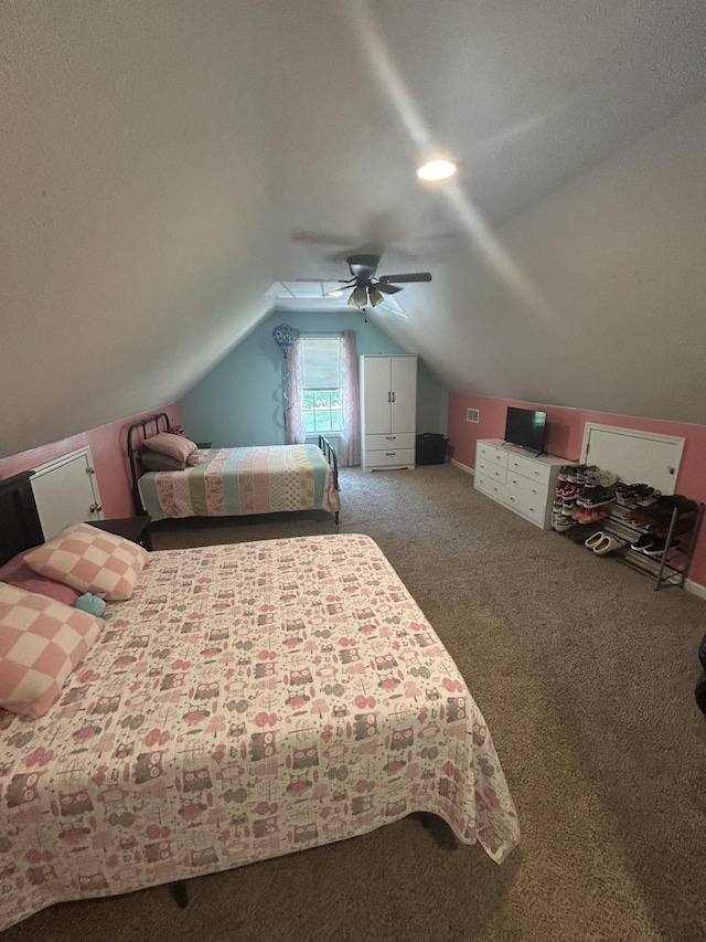 49 Rebecca Ln W, Estill Springs, TN 37330 - carpeted bedroom featuring vaulted ceiling and ceiling fan