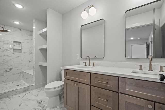 165 Lear Rd, Portland, TN 37148 - full bathroom with marble finish flooring, double vanity, a marble finish shower, and recessed lighting