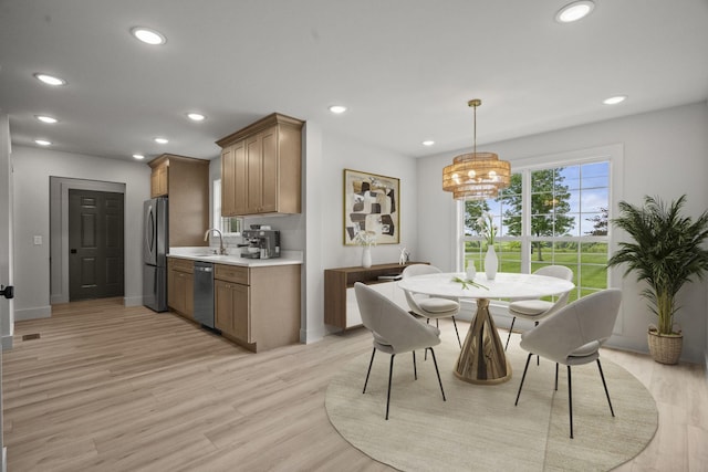 165 Lear Rd, Portland, TN 37148 - kitchen with appliances with stainless steel finishes, light countertops, light wood-style flooring, a chandelier, and recessed lighting