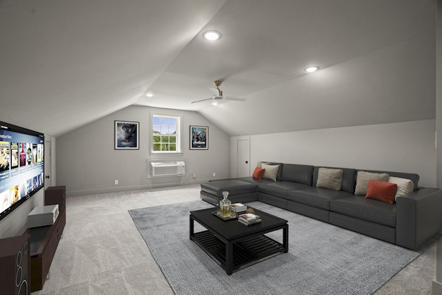 165 Lear Rd, Portland, TN 37148 - living area featuring a wall mounted AC, carpet floors, lofted ceiling, a ceiling fan, and recessed lighting
