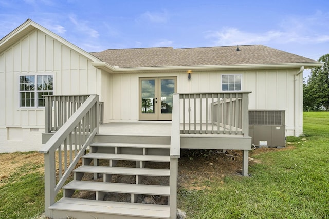 165 Lear Rd, Portland, TN 37148 - rear view of house featuring roof with shingles, french doors, a yard, and a deck
