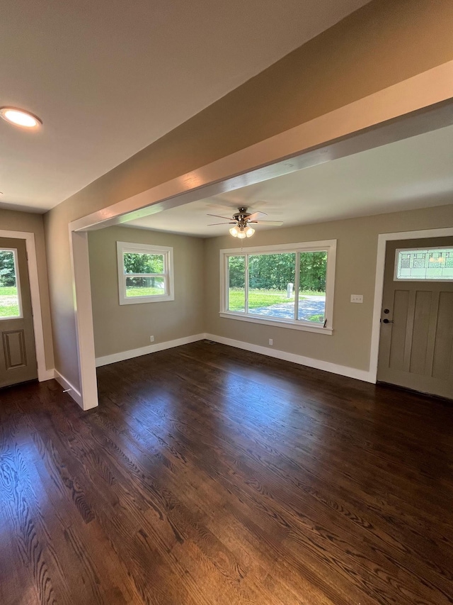 762 Austin Bottom Rd, Baxter, TN 38544 - entrance foyer with dark wood finished floors and a ceiling fan