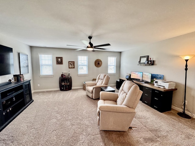 1229 Inverness Pass, Lebanon, TN 37087 - carpeted living area featuring baseboards and a ceiling fan