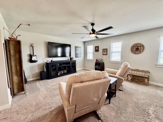 1229 Inverness Pass, Lebanon, TN 37087 - carpeted living area featuring baseboards and a ceiling fan