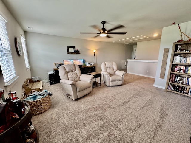 1229 Inverness Pass, Lebanon, TN 37087 - carpeted living area with attic access and a ceiling fan