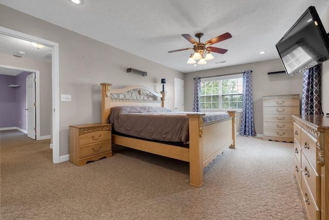 939 Wing Tip Cir, Hopkinsville, KY 42240 - bedroom with light carpet, ceiling fan, a textured ceiling, and recessed lighting