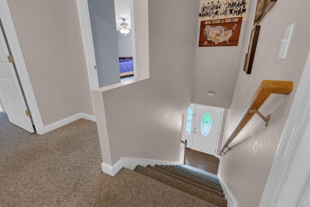 939 Wing Tip Cir, Hopkinsville, KY 42240 - stairway featuring carpet flooring and ceiling fan