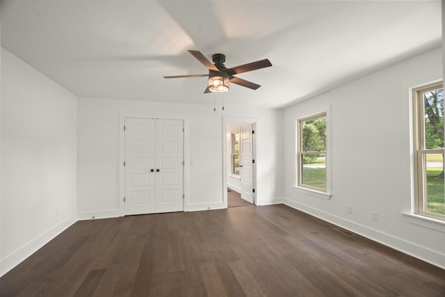 5670 Lakeview Rd, Springfield, TN 37172 - unfurnished bedroom with dark wood-style flooring, ensuite bathroom, and ceiling fan