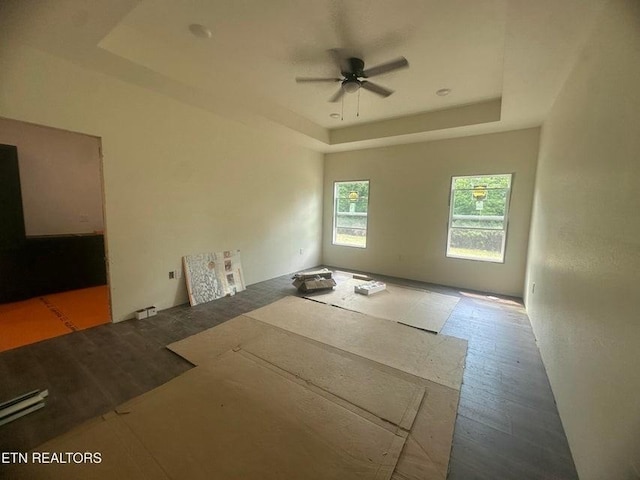 250 Old Grimsley Ct, Grimsley, TN 38565 - spare room with a raised ceiling, a ceiling fan, and wood finished floors