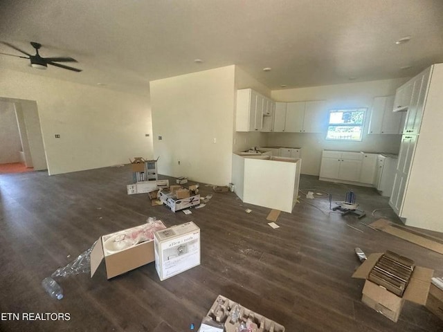 250 Old Grimsley Ct, Grimsley, TN 38565 - unfurnished living room featuring dark wood-style flooring and a ceiling fan
