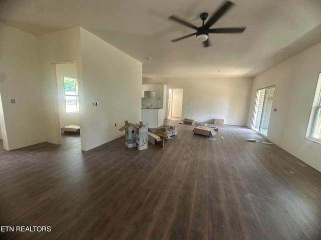 250 Old Grimsley Ct, Grimsley, TN 38565 - unfurnished living room with dark wood finished floors and a ceiling fan
