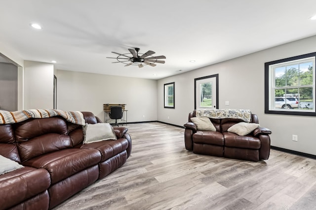 140 Cane Creek Rd, Hohenwald, TN 38462 - living area featuring plenty of natural light, recessed lighting, light wood-style flooring, and a ceiling fan
