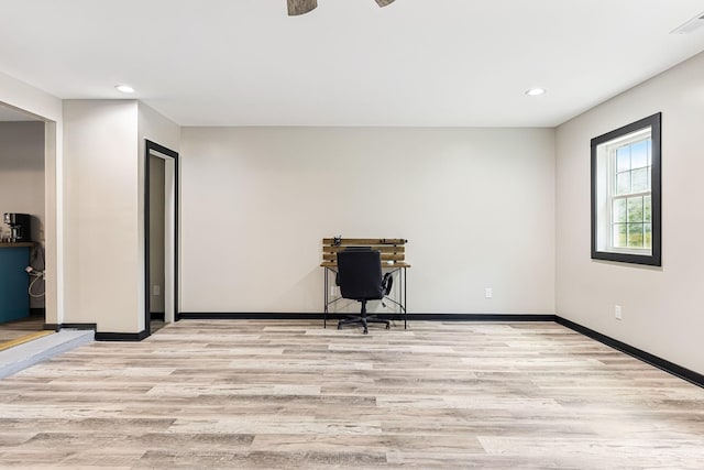 140 Cane Creek Rd, Hohenwald, TN 38462 - unfurnished office with light wood-type flooring, recessed lighting, and ceiling fan