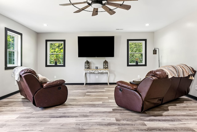 140 Cane Creek Rd, Hohenwald, TN 38462 - living area with ceiling fan, healthy amount of natural light, wood finished floors, and recessed lighting