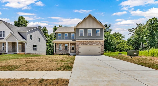 578 Pongracz Way, Clarksville, TN 37042 - craftsman-style house with driveway, a garage, brick siding, board and batten siding, and a front lawn